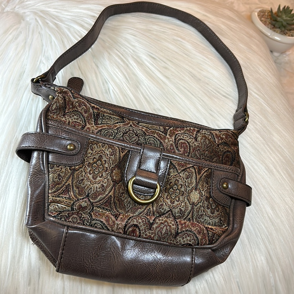 Jacklyn Smith Vintage-Inspired Tapestry Shoulder Bag w/ Faux Leather Trim - EUC